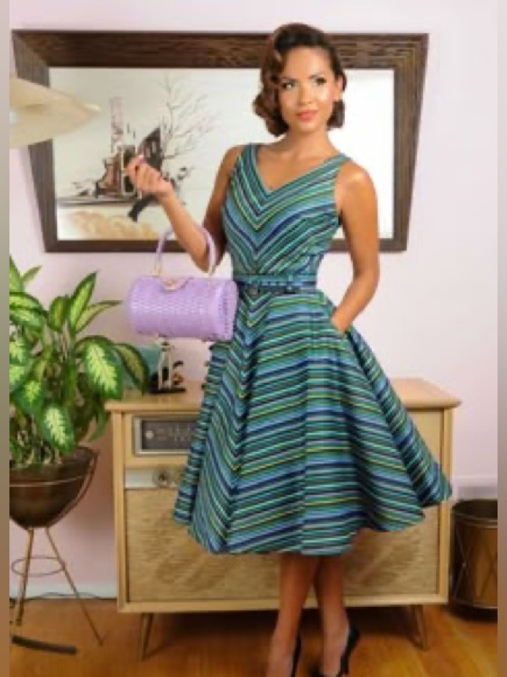 Pinup Couture Cool Stripes Cabana Havana Dress MEDIUM